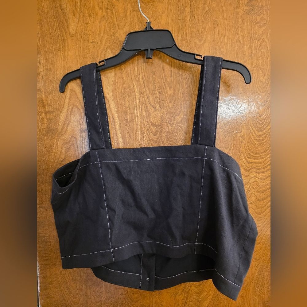 Veronica Beard Tiffany Linen Button-Front Crop Top NWT XL $298 NAVY BLUE - Picture 7 of 9